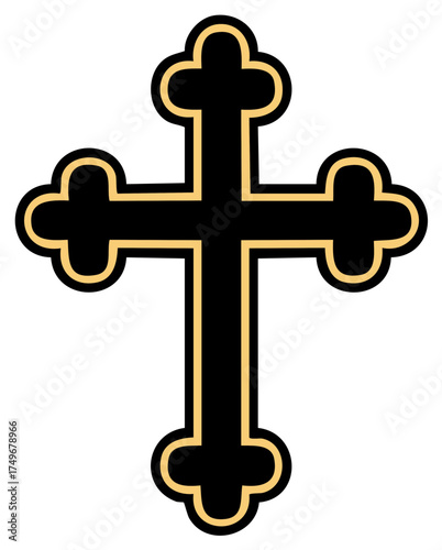 Byzantine Cross Symbol in Black and Gold, Religious Icon and Christian Art