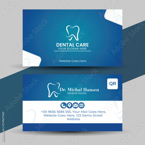 Elegant dental care business card template isolated on white background design layout