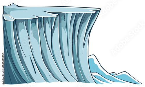 Cartoon illustration of an icy cliff or glacier with a sharp edge, artistic blue style