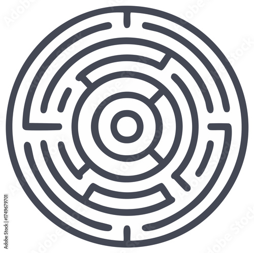 Circular maze with path design for problem solving and complex challenges