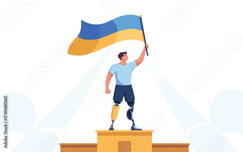 Athlete with Prosthetic Legs Holds Ukrainian Flag disabled