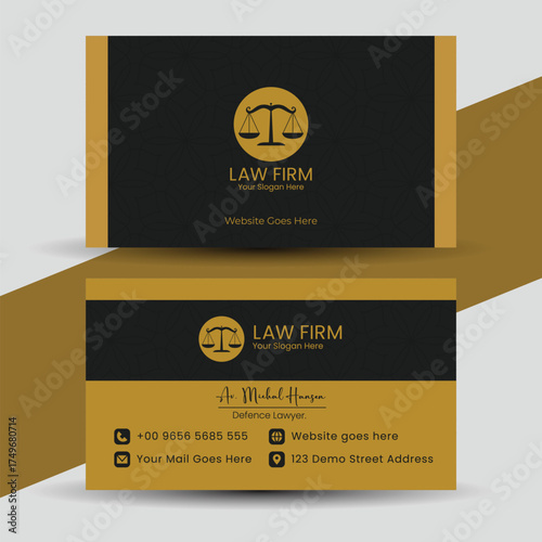 Modern law firm business card template for lawyer and attorney isolated on white