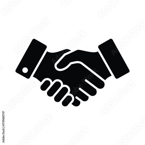 A simple graphic of two hands shaking in a firm agreement silhouette