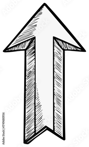 A digitally sketched black and white upward arrow with a minimalist design indicating direction