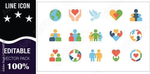 Diverse People and Global Connection Icons Keywords: people, icon, set, vector, flat, design