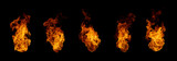 Collection of realistic orange fire flames isolated on black background. Perfect for energy, heat, burning, explosion, danger, or motion design representing strength and passion.
