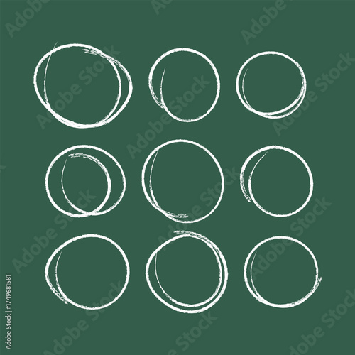 Set of sketch contours of a ellipse drawn manually with a single line chalk. An empty element for marking, highlighting important things, Vector format