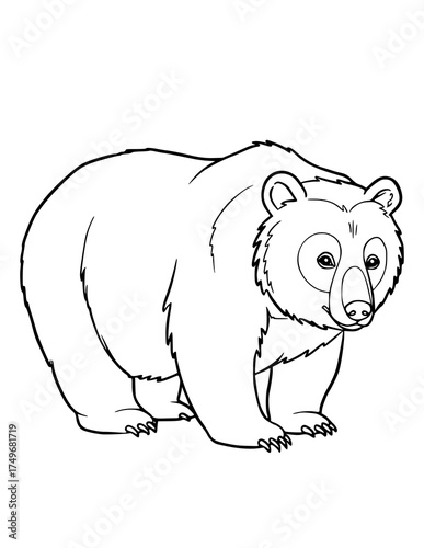 Majestic bear outline for coloring pages and educational materials, a simple and appealing line art illustration perfect for kids' projects or nature-themed designs