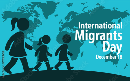 International Migrants Day World Map and Family Silhouette