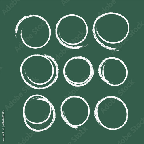 Set of sketch contours of a ellipse drawn manually with a single line chalk. An empty element for marking, highlighting important things, Vector format