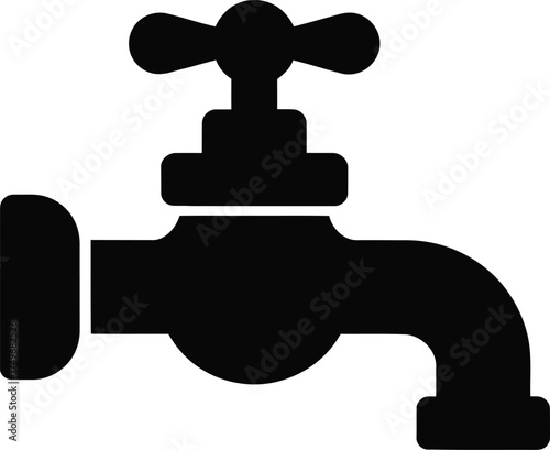 Black and white faucet illustration for plumbing and water conservation projects