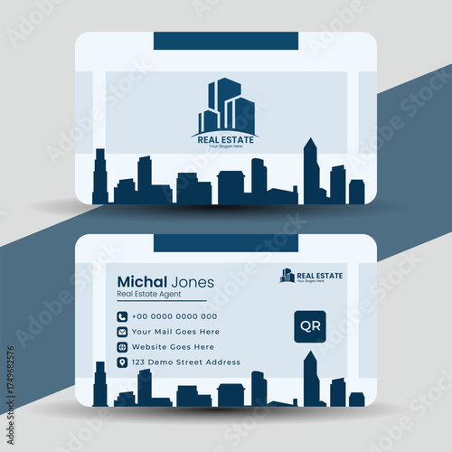 Elegant real estate business card design isolated on white background for professional use