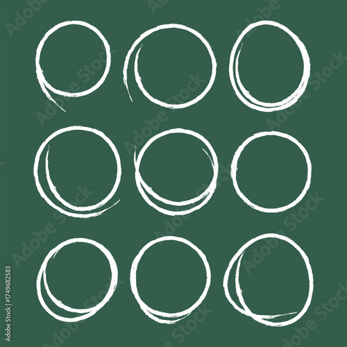 Set of sketch contours of a ellipse drawn manually with a single line chalk. An empty element for marking, highlighting important things, Vector format