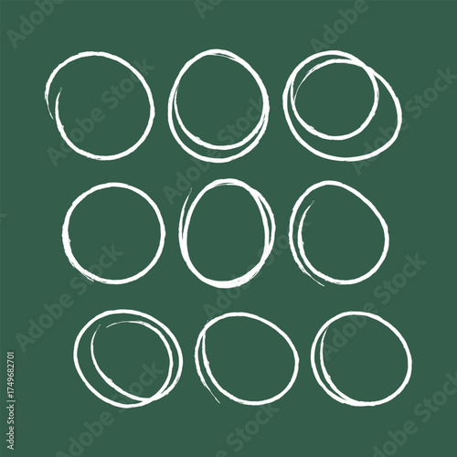 Set of sketch contours of a ellipse drawn manually with a single line chalk. An empty element for marking, highlighting important things, Vector format
