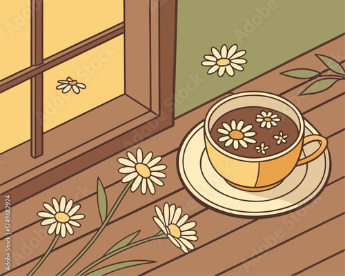 Cup of Chamomile Tea with Flowers — Natural Relaxation