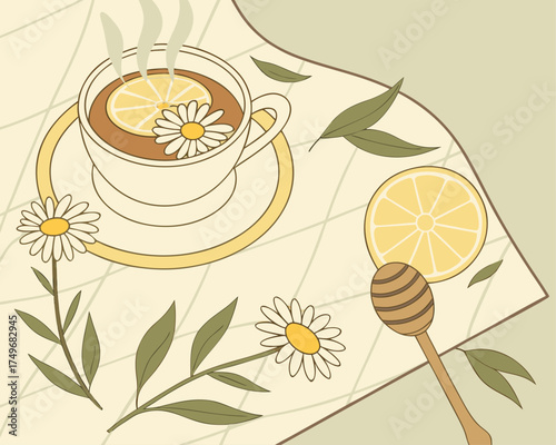 Chamomile Tea with Honey and Lemon — Healthy Drink Concept