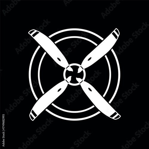 Propeller Icon Logo Design with Four Blades and Circle Outline – Minimalist Aviation Vector Graphic