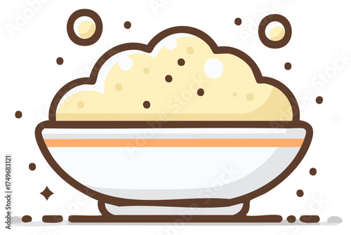 Fluffy Yellow Food in White Bowl Simple Cartoon Illustration Warm Dish