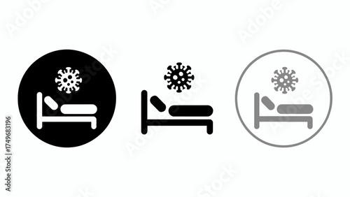 Hospital Bed Icon with Coronavirus Symbolizing Illness and Healthcare Emergency during Pandemic representing medical condition and care