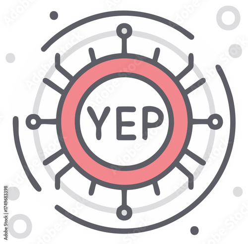 Digital confirmation icon with YEP text and interconnected radial elements