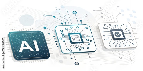 Artificial intelligence ai chip technology and circuits isolated on white background