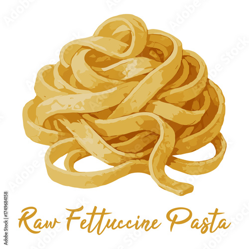 raw fettuccine pasta in watercolor illustration style, isolated vector on white background