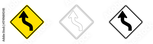 Left reverse curve traffic sign in vector format