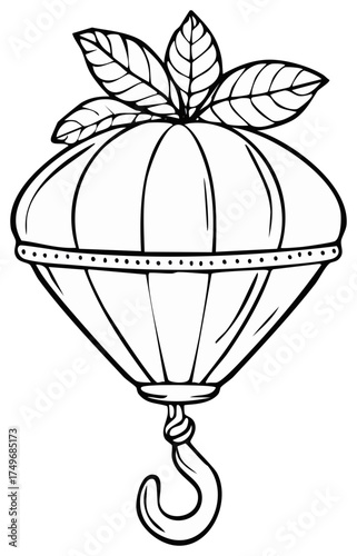 Wallpaper Mural Chinese Lantern Line Art with Leaves Decorative Black and White Ornament Torontodigital.ca