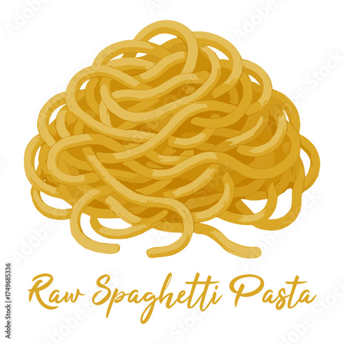 raw spaghetti pasta in watercolor illustration style, isolated vector on white background