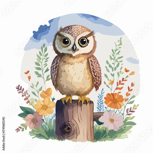 Eulenbaby auf der Blumenwiese