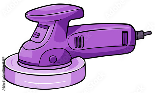 Orbital Sander Illustration in Purple Tones for Wood Finishing and Home Improvement Projects