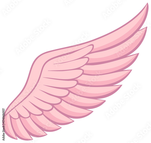 Pink Wing Illustration Featuring Feathers of an Angel or Bird on White