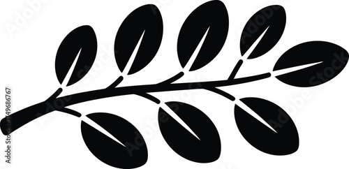 Elegant Black and White Branch with Leaves Simple Botanical Illustration