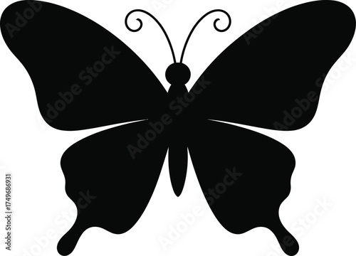 Elegant Butterfly Silhouette Illustration with Intricate Wing Details and Delicate Antennae