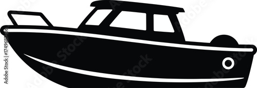 Monochrome graphic representation of a cabin cruiser boat design
