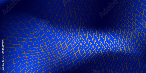 Abstract net background blue and gold for sports, Mesh texture for fishing nets. Seamless pattern for sportswear or soccer goal, volleyball net, basketball hoop, hockey, athletics. Vector