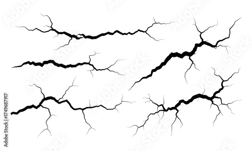Set of realistic crack textures for graphic design overlay effects damaged surfaces broken ground shattered elements
