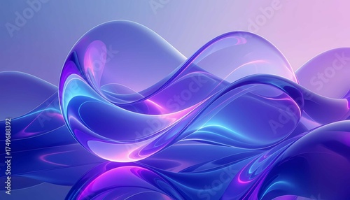 Abstract glass spheres with glowing neon liquid reflections in a futuristic digital background