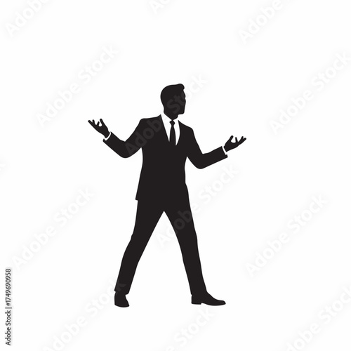 Minimalist Silhouette Business Man Shrugging Shoulders Confused Gesture Illustration
