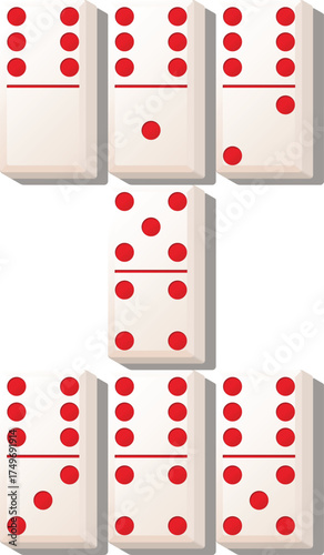 Isometric domino tile set high number mix white and red color - vector illustration