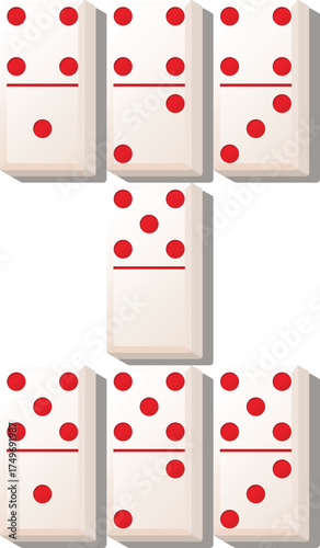 Isometric domino tile set mid number mix white and red color - vector illustration