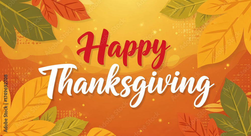 Obraz premium Orange background with autumn leaves and the text 