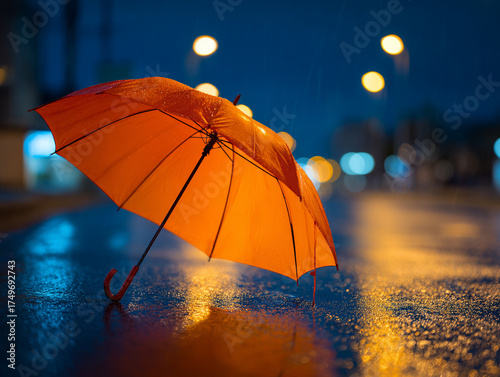 Floating Umbrella Reflection, bokeh.