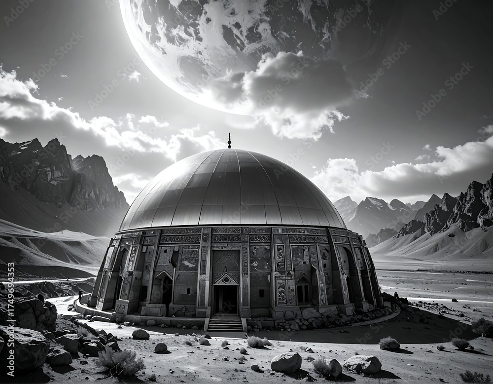 Obraz premium Ancient dome structure beneath the alien planet