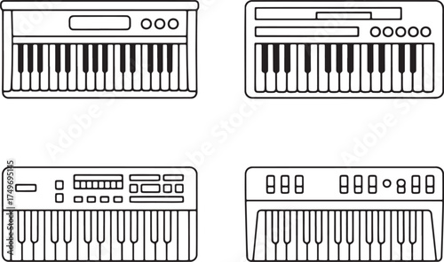 Set of Piano Icon Outline vector illustration isolated On Transparent Background