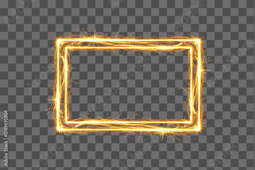 Bright sparkling rectangle made of electric firelight sparks isolated transparent background PNG