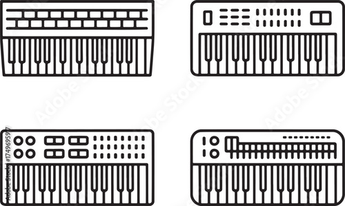 Set of Piano Icon Outline vector illustration isolated On Transparent Background