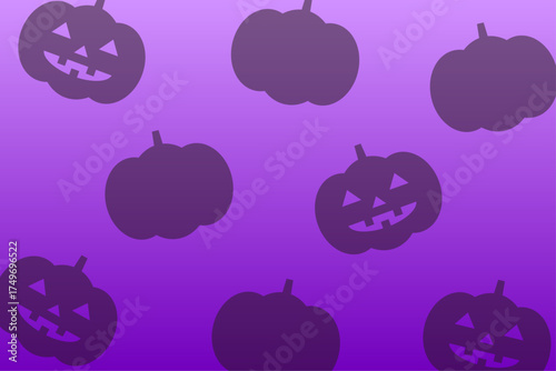 紫のグラデーションにジャックオーランタンが並ぶハロウィン背景イラスト