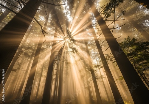 Wallpaper Mural Sunlight Piercing Foggy Forest Torontodigital.ca