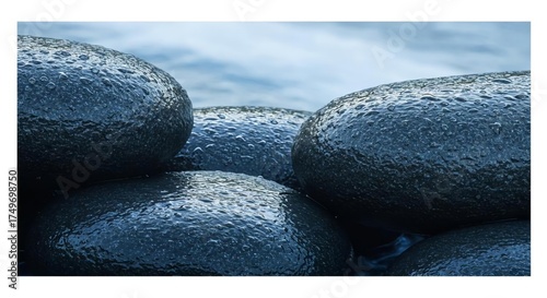 Eye-Level Arrangement of Flowing Waterfall Stones on Clean White